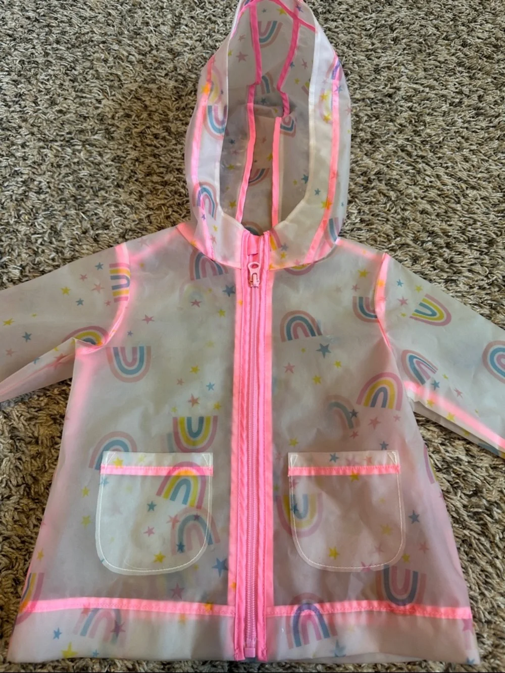 wonder nation Pink Clear Hooded Raincoat with Rainbow Print